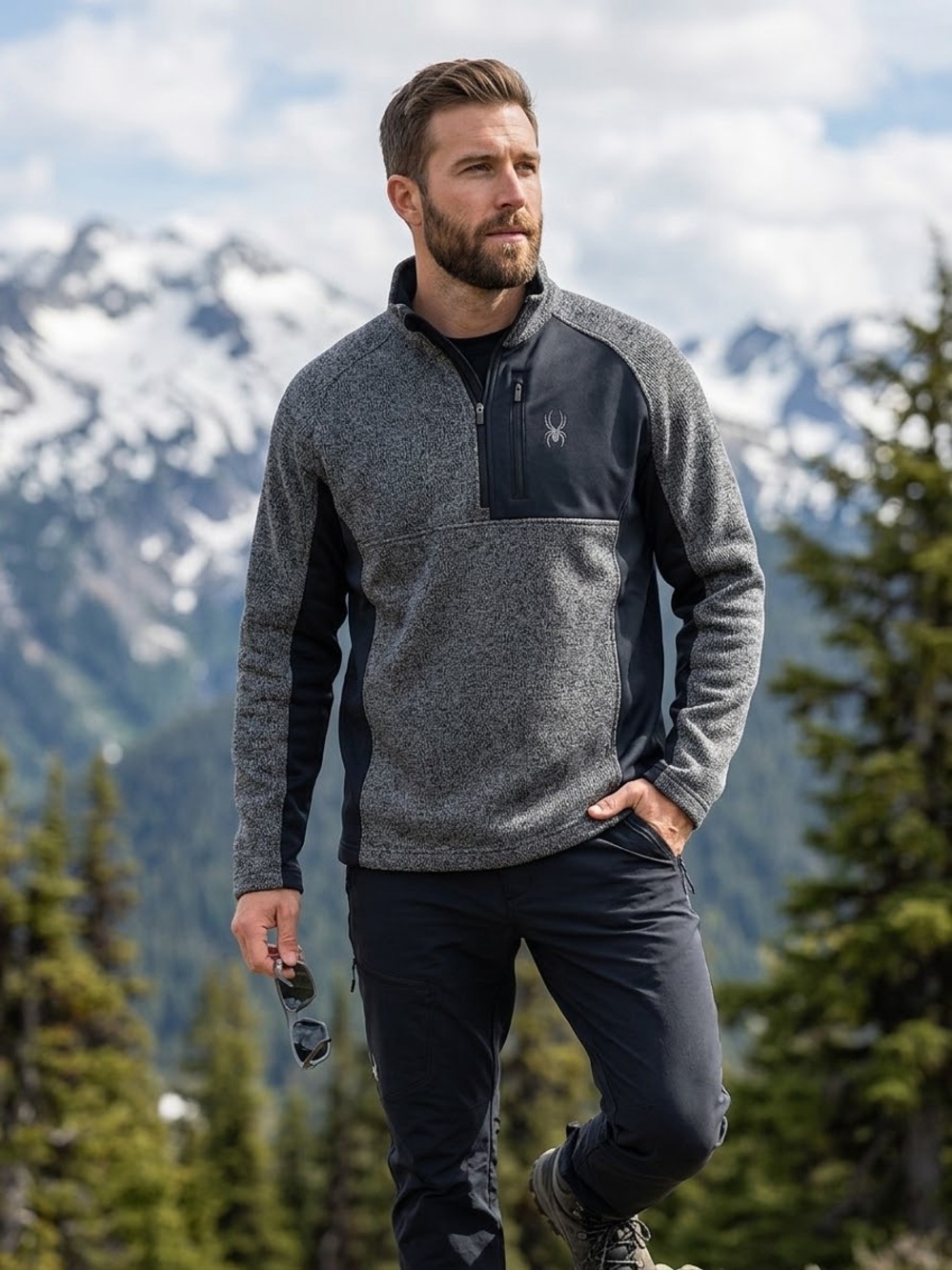 Spyder Men’s Gray and Black Half-Zip Performance Fleece